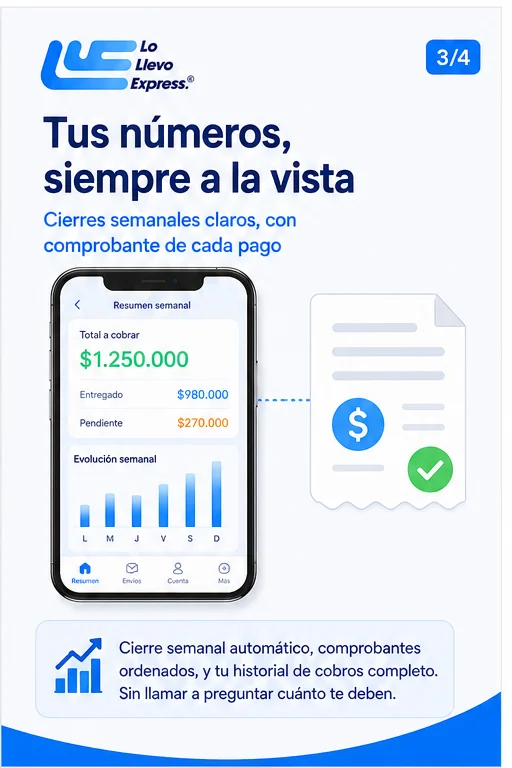 Cierres semanales claros con comprobante de cada pago