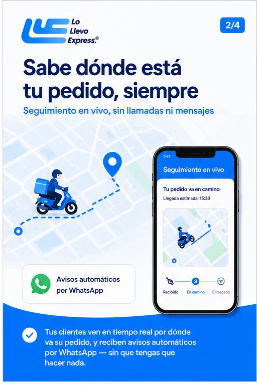 Seguimiento en vivo del pedido con avisos automáticos por WhatsApp